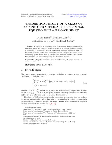 PDF THEORETICAL STUDY OF A CLASS OF ζ CAPUTO FRACTIONAL DIFFERENTIAL