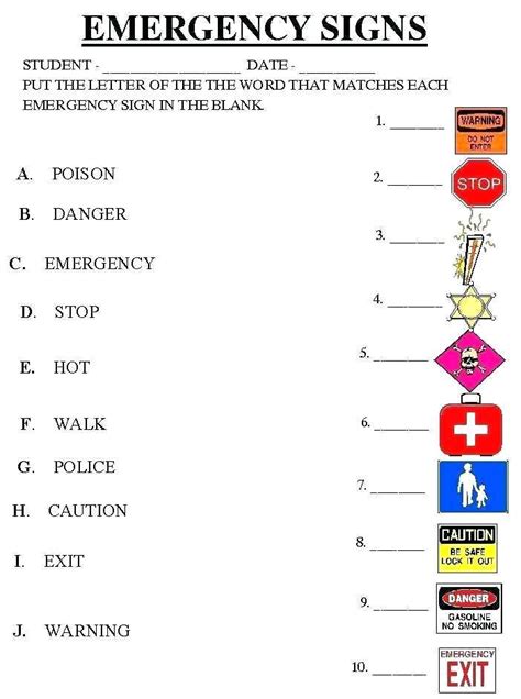 Community Safety Worksheets Safety Signs Printable Sheets