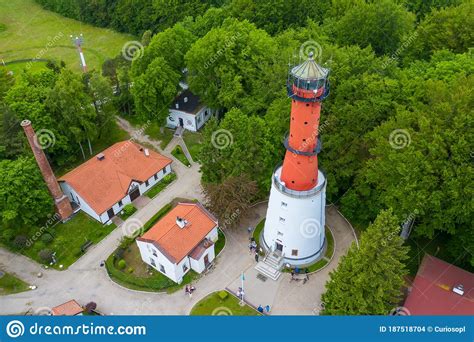 Aerial View Of Lighthouse In The Small Village Of Rozewie On The Polish