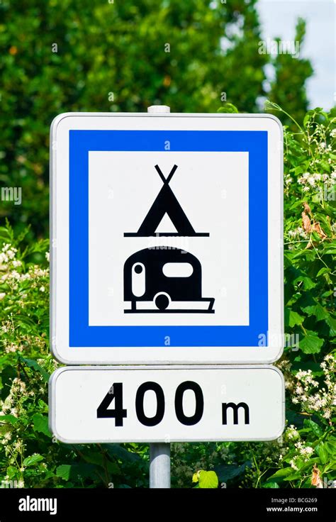 Road Sign For Camping And Caravan Site 400 Meters Indre Et Loire