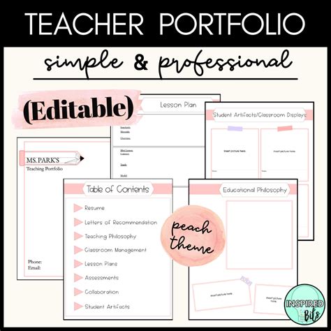 Peach Teaching Portfolio Template Teacher Portfolio Editable Teacher Portfolio Teacher Job