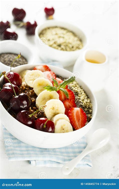 Healthy Fruit Bowl for Breakfast Stock Photo - Image of glass, baked ...