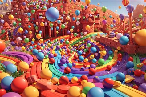 Premium Photo 3d Rendered Cartoon Rainbow Land With Star Candy Sticks