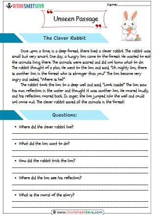unseen passage  class  worksheet