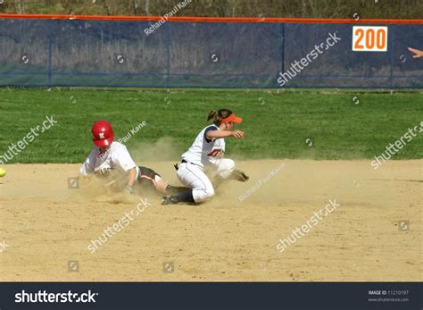 Sliding Into Second Base Women S Softball Stock Photo 11210197