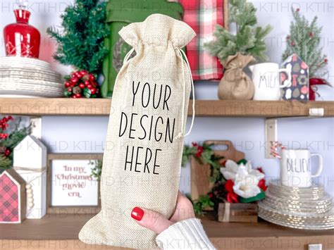 Wine Bag Mockup Christmas Wine Mockup Wine Holder Template Craft Mockup