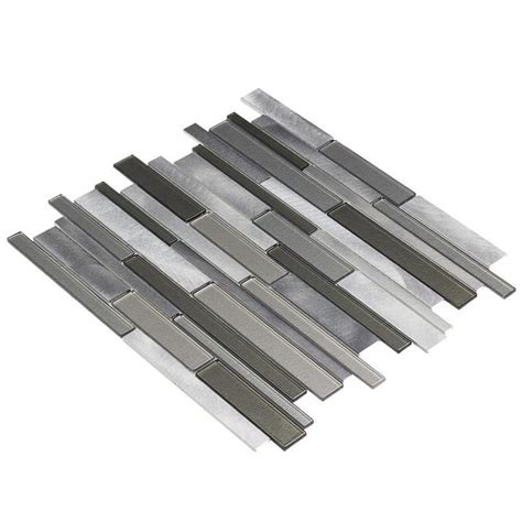 Elida Ceramica Oasis Silver Mix 12 In X 12 In Metallic Glass Metal Linear Wall Tile In The Tile