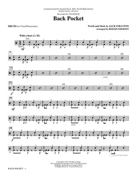 Back Pocket Arr Roger Emerson Drums Sheet Music Vulfpeck Choir Instrumental Pak