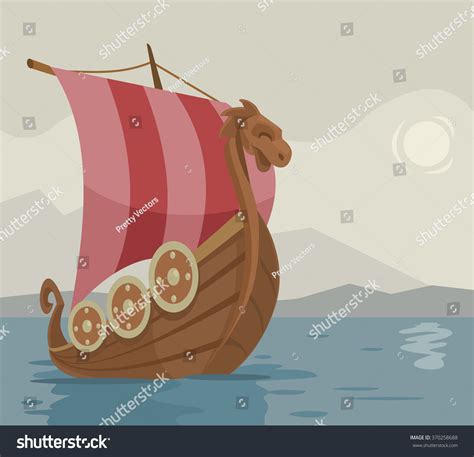 Viking Ship. Vector Cartoon Illustration - 370258688 : Shutterstock