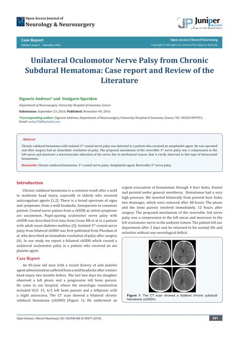 PDF Unilateral Oculomotor Nerve Palsy From Chronic Subdural Hematoma