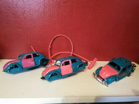 3 Vintage Vw Bugs Kenner Ssp Smash Up Derby Toy Cars Rebuild Rare