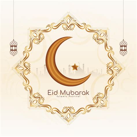 Free Vector Eid Mubarak Festival Greeting Stylish Crescent Moon