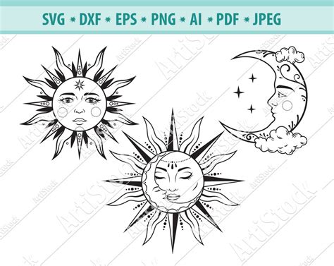 Mystical Svg Sun Face Svg Mystical Moon Svg Boho Sun Svg Witchy Svg