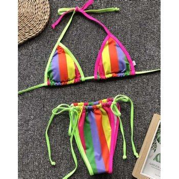 Emmiol Env O Gratis Micro Bikini Con Cordones De Punto Arco Ris