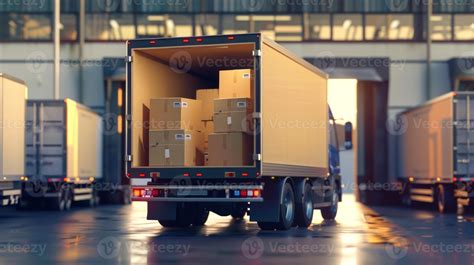 cargado entrega camión a un almacén muelle con cartulina cajas espalda