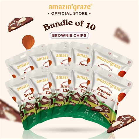 Bundle Of 10 Amazin Graze Mini Dark Chocolate Brownie Chips 10 X