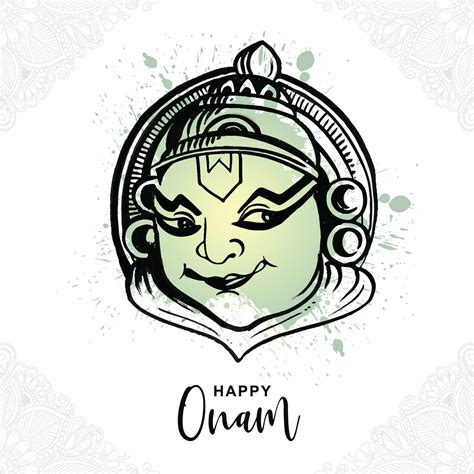 Hand Draw Happy Onam Kathakali Face Illustration On Sketch Design