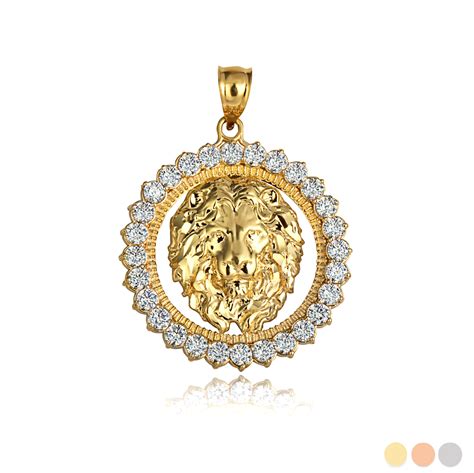 Gold Lion Head Cz Circle Pendant Necklace Factory Direct Jewelry