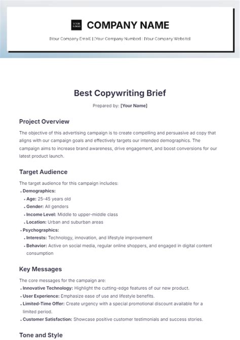 Free Best Copywriting Brief Template Edit Online And Download