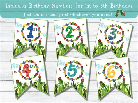 Very Hungry Caterpillar Birthday Banner With Age Numbers Digital File