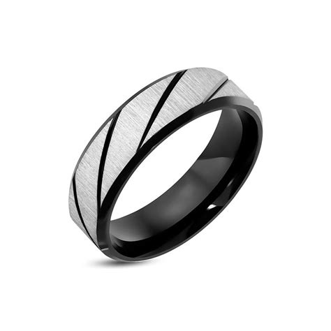 Anillo Hombre De Acero Inoxidable Quir Rgico Negro Con Lineas Mm