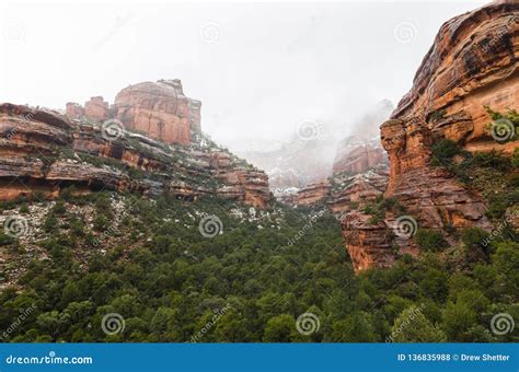 Panoramic Photograph Of Snow Covered Red Rocks At Fay Canyon In Sedona