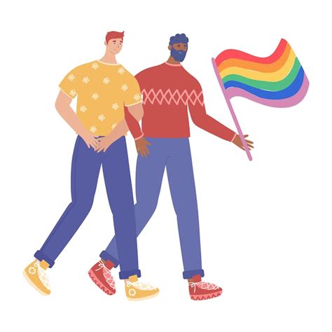 Conceito LGBT Um casal gay apaixonado participa de uma parada de orgulho ilustração isolada no