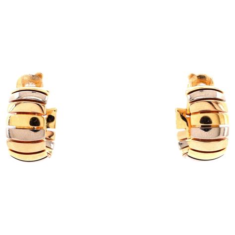 Cartier Tubogas 18K Gold Tri-Color Link Hoop Earrings For Sale at