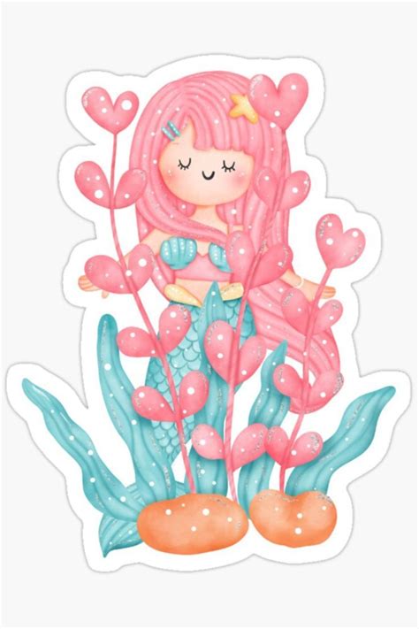 Cute Sparkly Blue And Pink Hiding Mermaid Sticker By Kianaskreations Mermaid Sticker Coloring