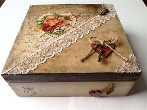 Decoupage Box Heart Box Vintage Box Wooden Box Storage Box