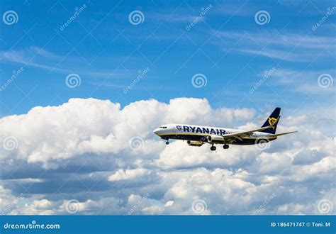 Ryanair Plane Landing At Barcelona Airport Editorial Photography