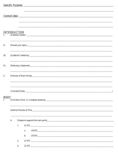 Informative Speech Outline Template Lined Paper Download Printable Pdf Templateroller