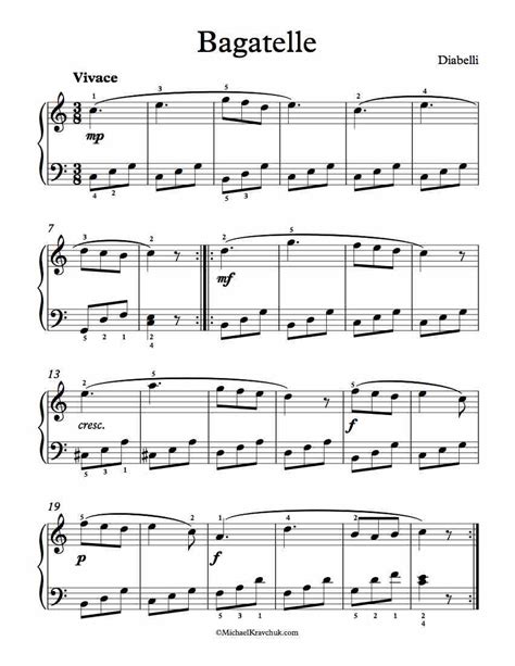 Free Piano Sheet Music – Bagatelle (2) – Anton Diabelli – Michael Kravchuk