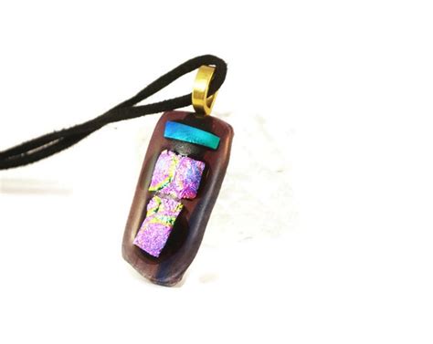 Purple And Pink Dichroic Fused Glass Pendant Necklace Fashion Jewelry