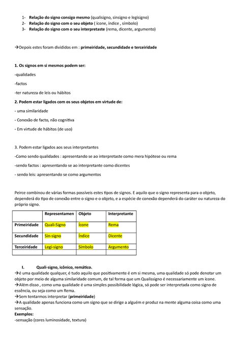 Signos De Peirce Rela O Do Signo Consigo Mesmo Qualisigno