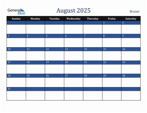 August 2025 Brunei Holiday Calendar