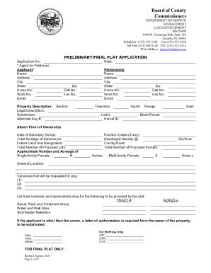 Fillable Online Preliminary Final Plat Application Fax Email Print