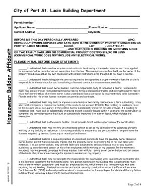 Fillable Online Homeowner Builder Affidavit Building Department Fax