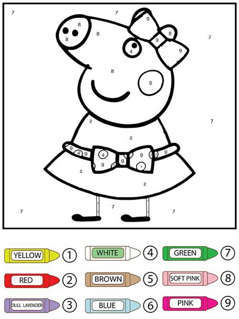 Página para colorear de Peppa Pig con cinta para colorear por números