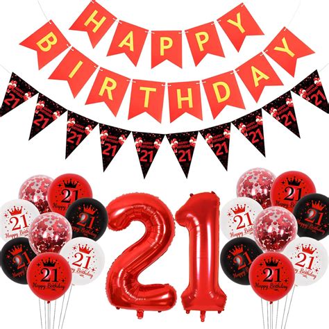 Red And Black 21st Birthday Decorations Glitter 21