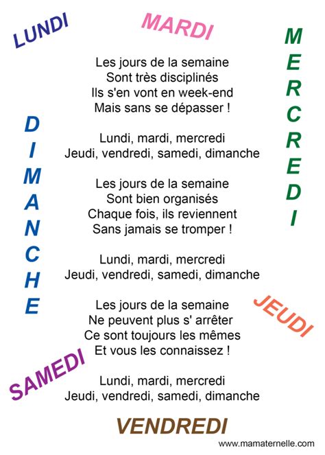 Chanson : les jours de la semaine - Ma Maternelle