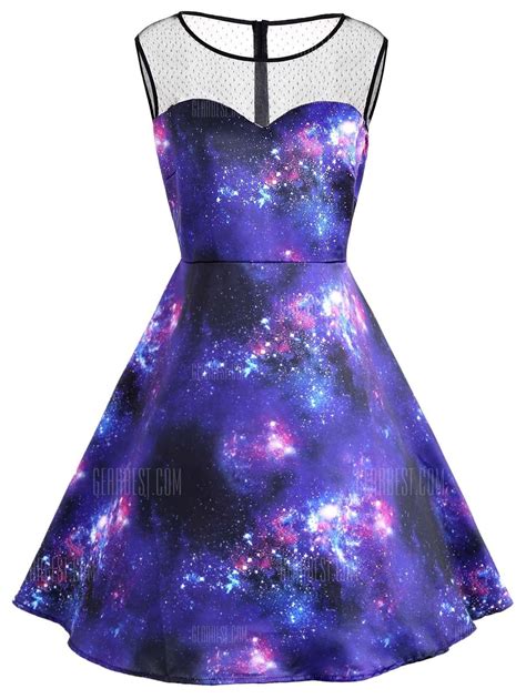 Plus Size Galaxy Print Sleeve Vintage Dress Blue 3xl Planet Dresses