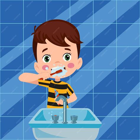 Criança Escovando Dente - Criança escovando os dentes ilustração vetorial | Vetor Premium