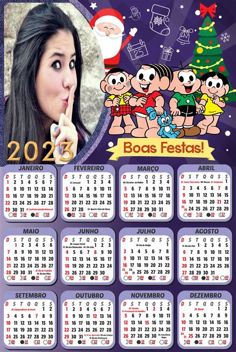 Montagem de Fotos Calendário Moldura Calendário 2023 Natal da Mônica