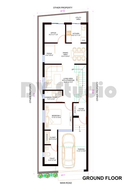 20X62 House Plan DV Studio