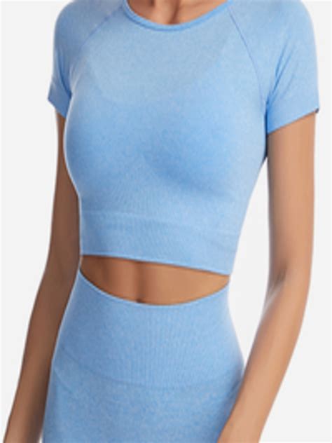 Buy Urbanic Women Blue Solid Slim Fit Crop T Shirt Tshirts For Women