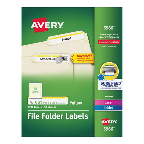 Avery® 5966 Trueblock 2 3 X 3 7 16 Yellow File Folder Labels 1500 Box