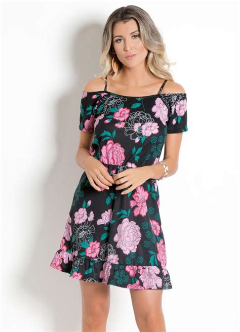 Vestido Ciganinha de Alça Floral Babado na Barra Moda Pop