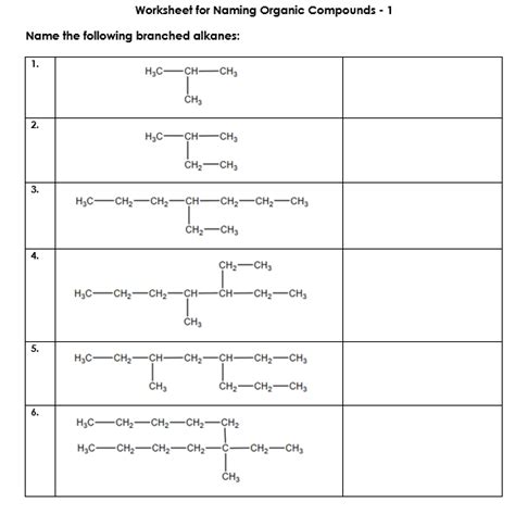 Solved Worksheet For Naming Organic Compounds 1 Name The