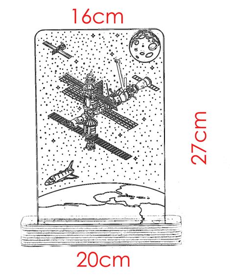 Abajur Duplo Led 2 Acrílicos Grav a Laser Estação Espacial